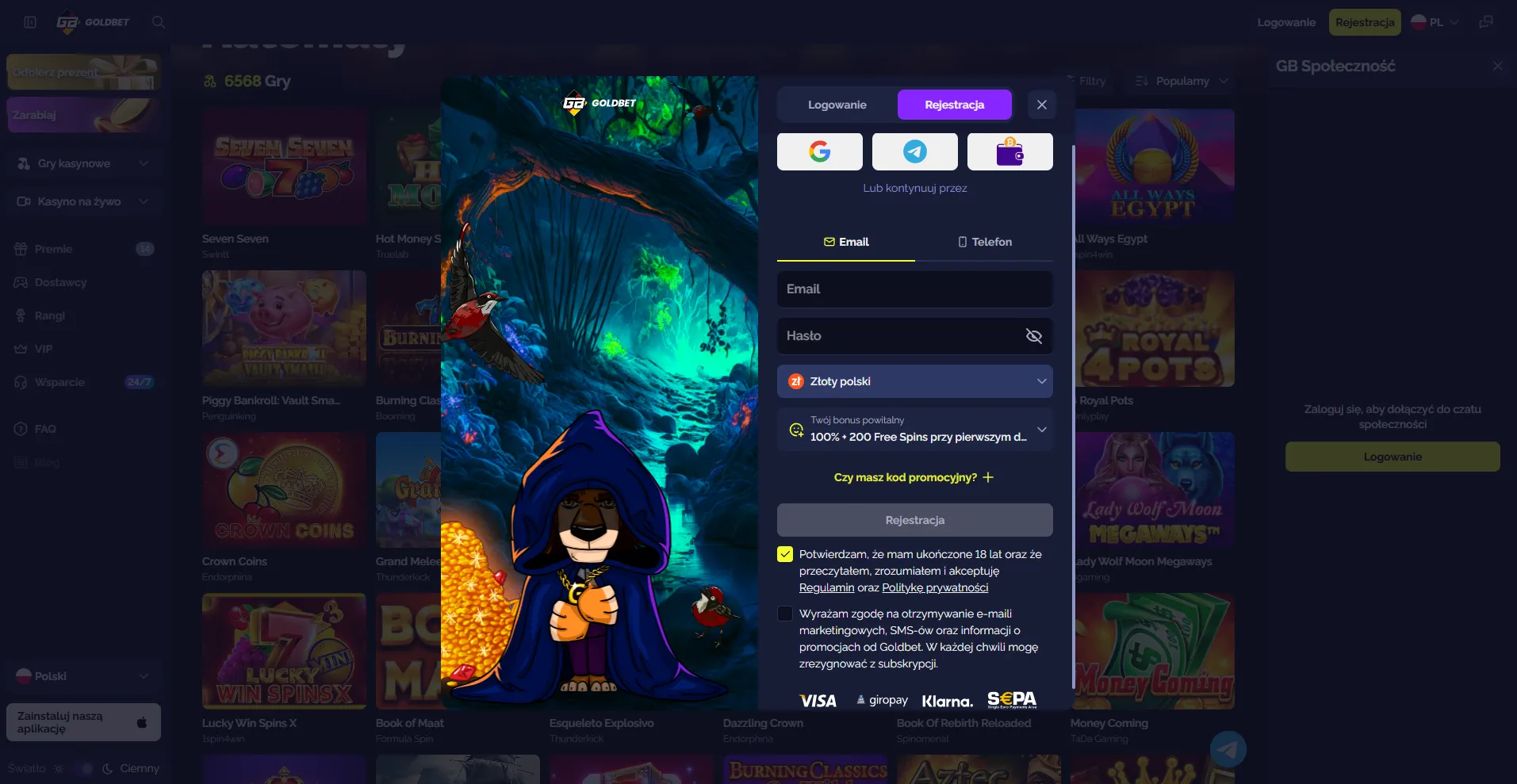 Rejestracja i konto w Goldbet Casino