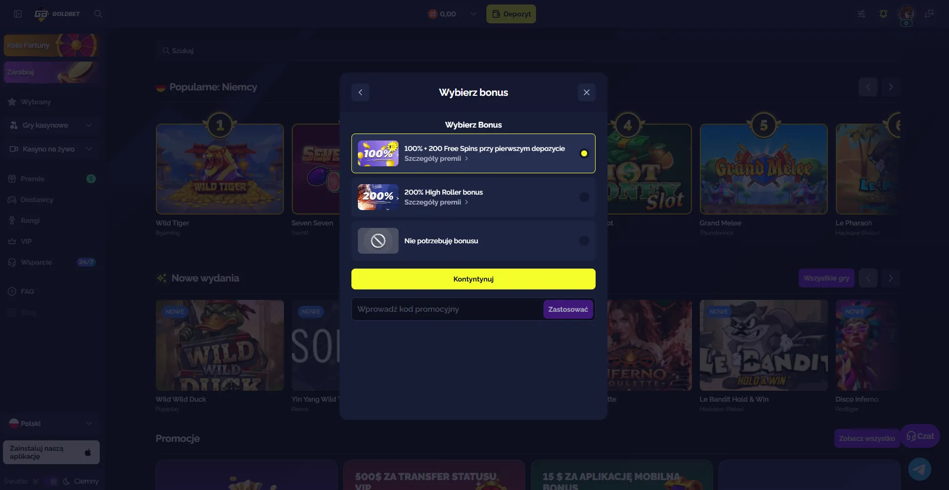 Nowe kody promocyjne Goldbet Casino